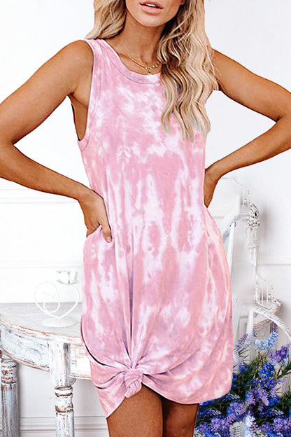 Vestidos de línea A con cuello redondo y teñido anudado de moda simple (5 colores)