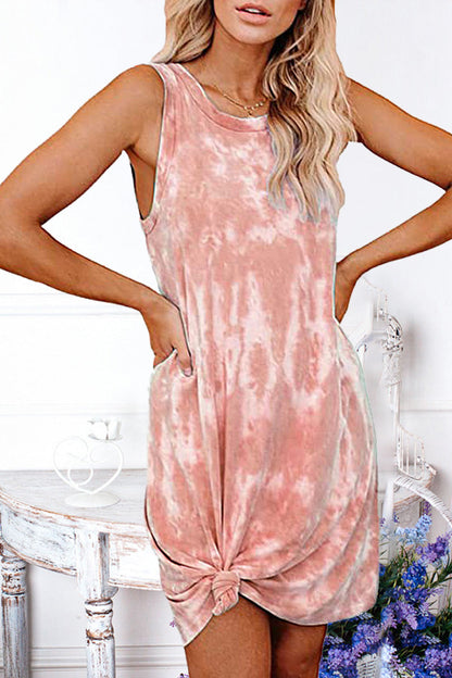 Vestidos de línea A con cuello redondo y teñido anudado de moda simple (5 colores)