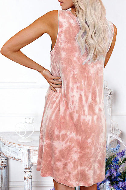 Vestidos de línea A con cuello redondo y teñido anudado de moda simple (5 colores)