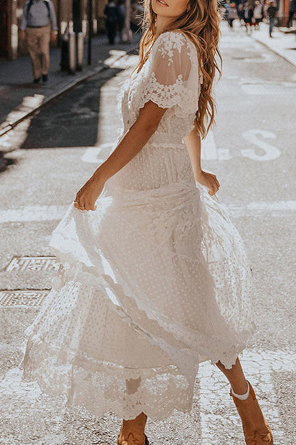 Vestidos de princesa con cuello en V y patchwork lisos y sexys de moda