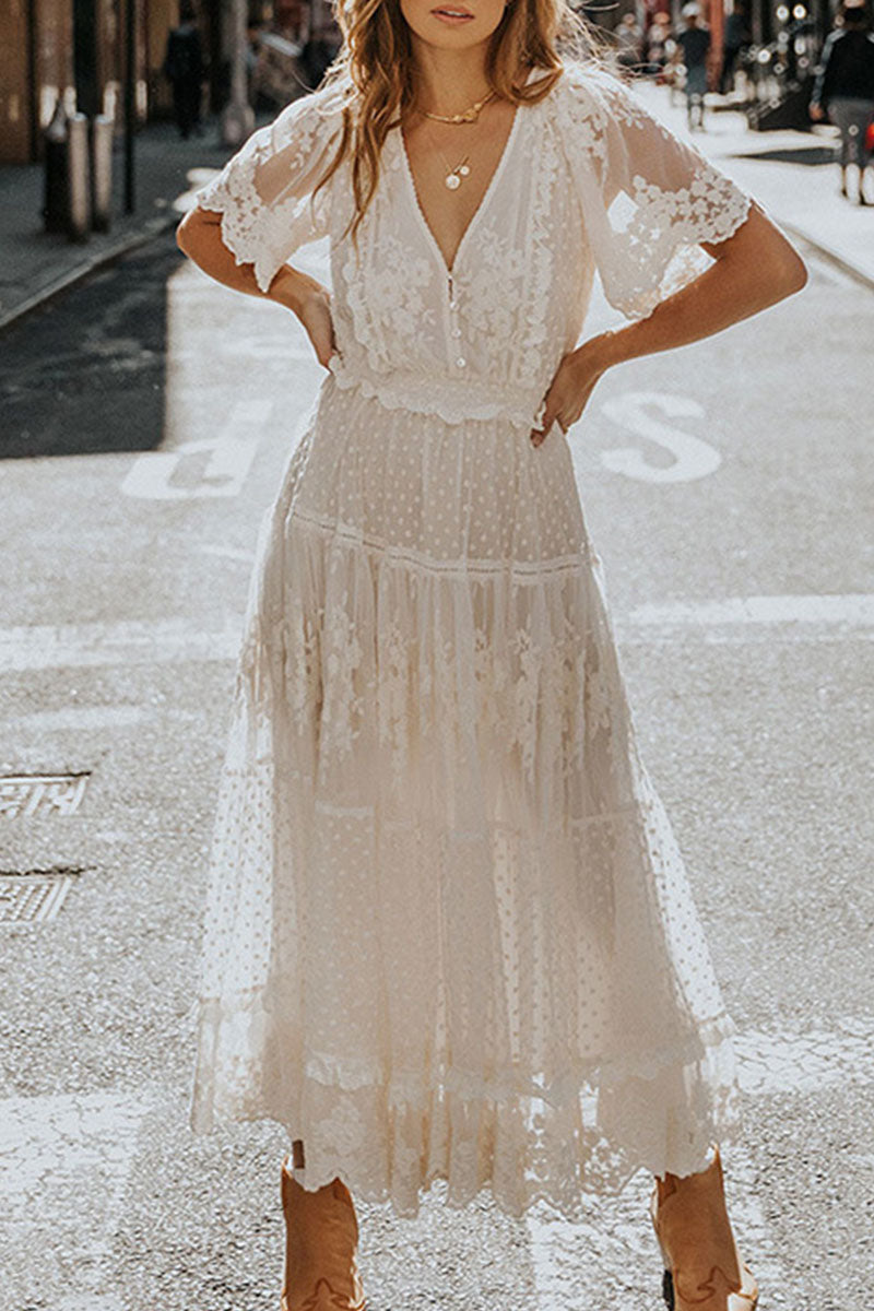 Vestidos de princesa con cuello en V y patchwork lisos y sexys de moda