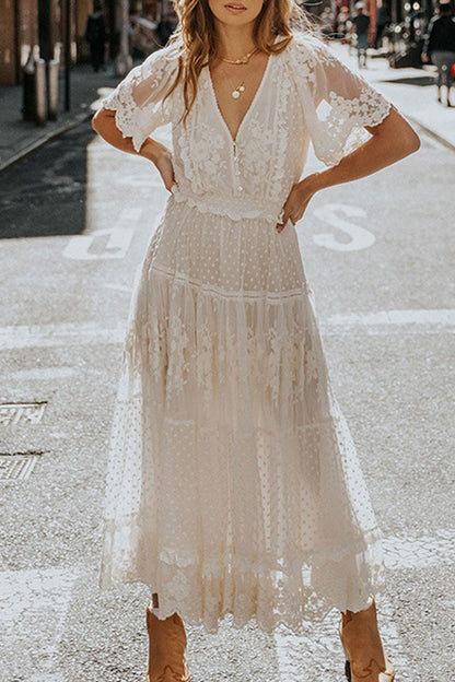Vestidos de princesa con cuello en V y patchwork lisos y sexys de moda