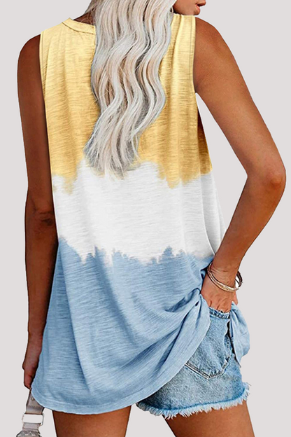 Camisetas casuales de patchwork con efecto tie-dye, bolsillo y cuello en V