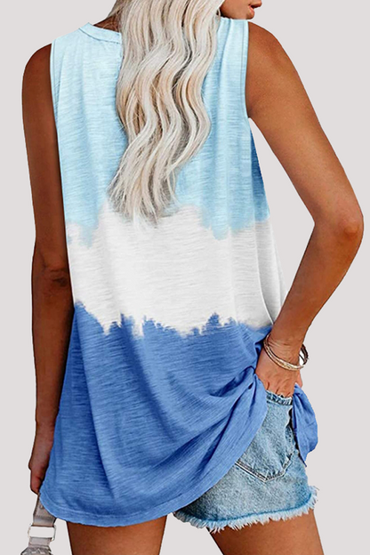Camisetas casuales de patchwork con efecto tie-dye, bolsillo y cuello en V