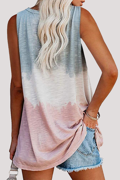 Camisetas casuales de patchwork con efecto tie-dye, bolsillo y cuello en V