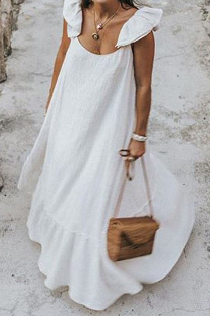 Vestidos de moda de calle, lisos, con cuello redondo y sin mangas