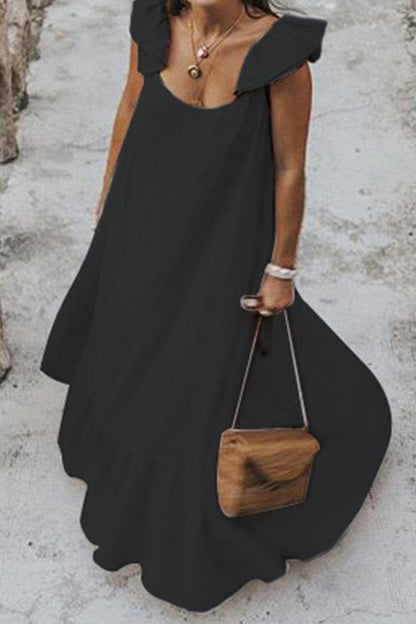 Vestidos de moda de calle, lisos, con cuello redondo y sin mangas