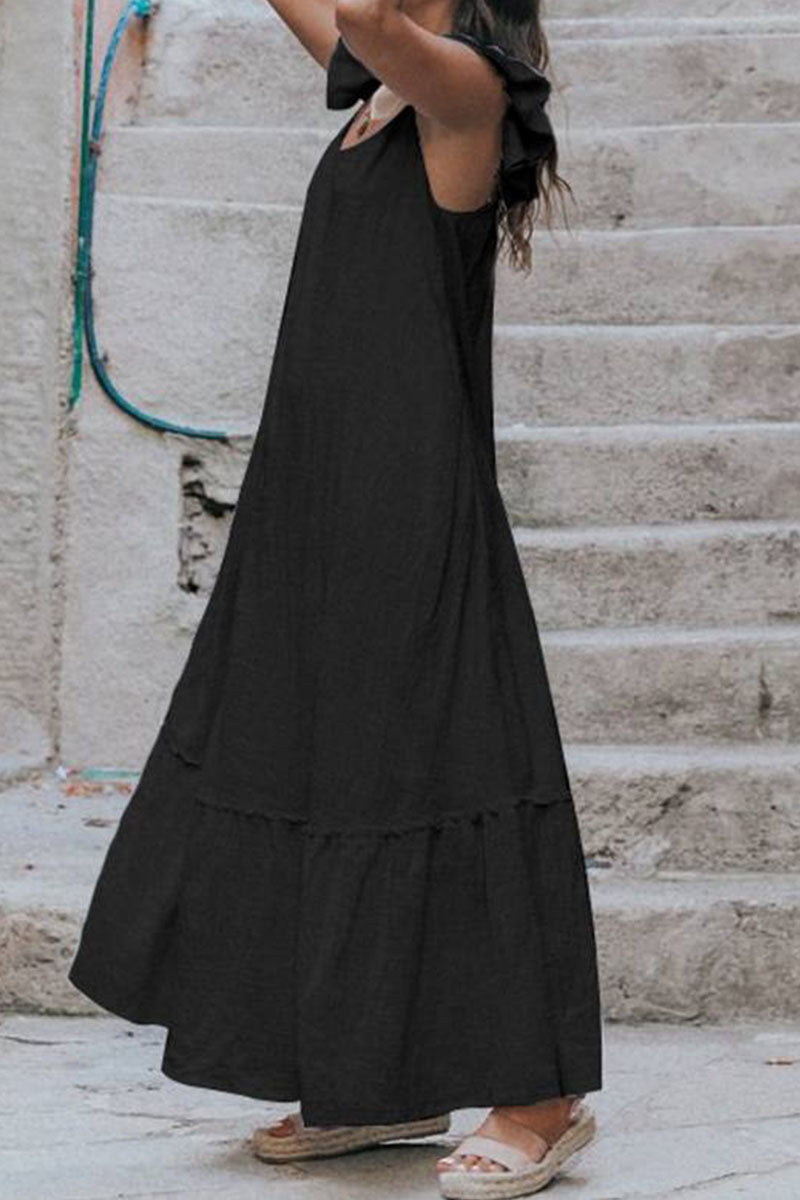 Vestidos de moda de calle, lisos, con cuello redondo y sin mangas