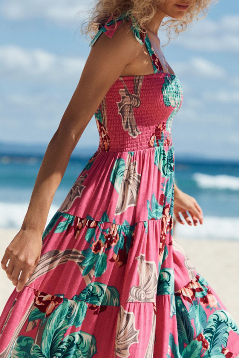 Vestidos estampados de moda con tirantes finos y patchwork con estampado bohemio