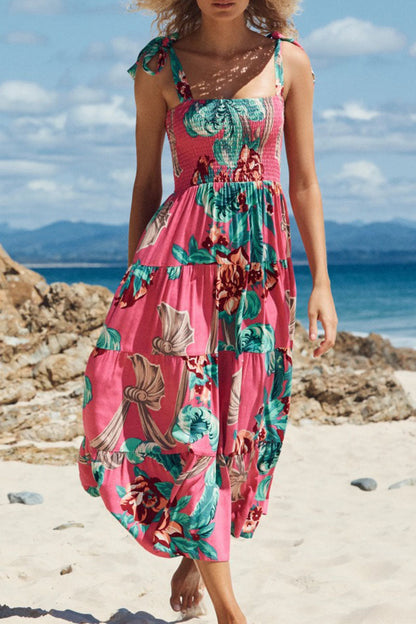 Vestidos estampados de moda con tirantes finos y patchwork con estampado bohemio