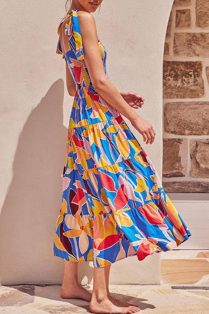 Vestidos estampados de moda con tirantes finos y patchwork con estampado bohemio