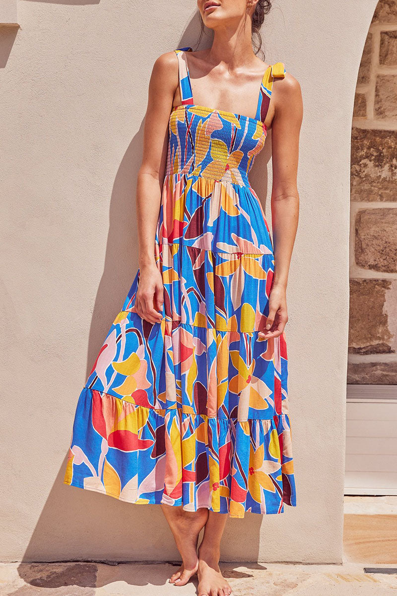 Vestidos estampados de moda con tirantes finos y patchwork con estampado bohemio