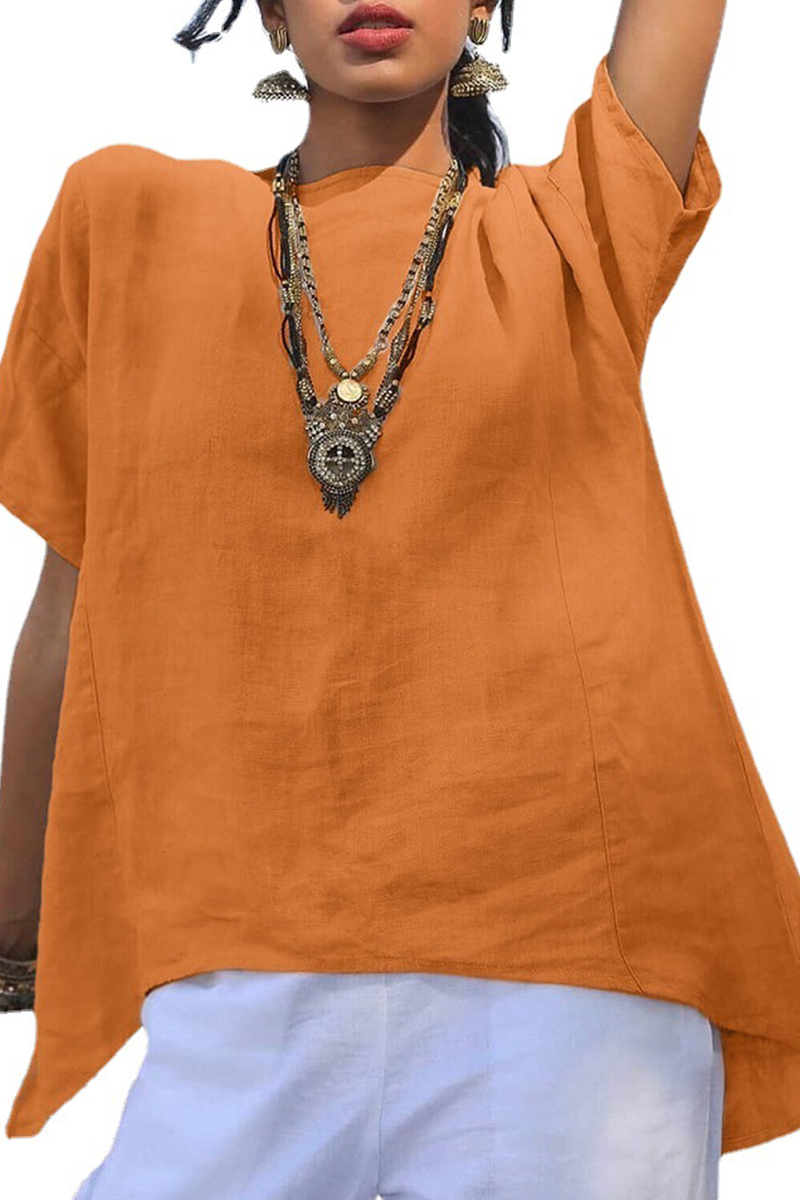 Tops básicos informales de cuello redondo con parches sólidos (5 colores)