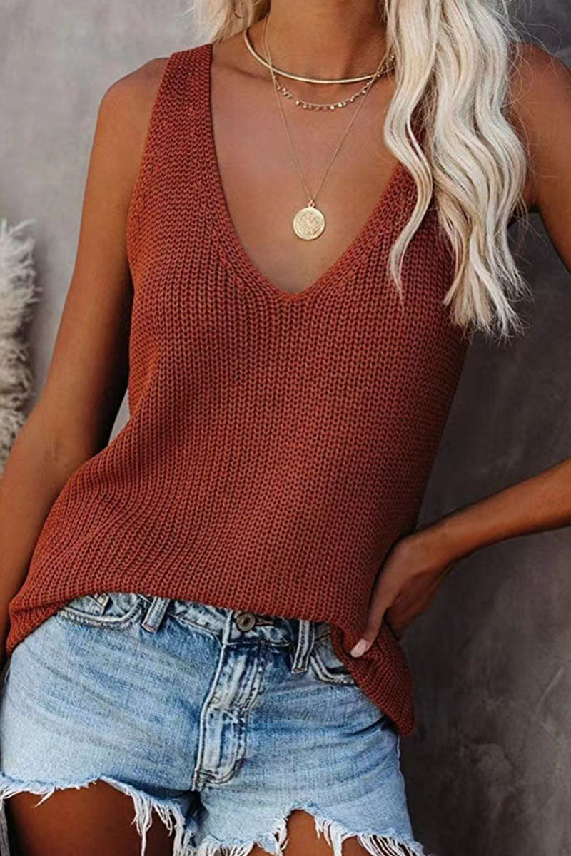 Tops casuales de cuello en V liso
