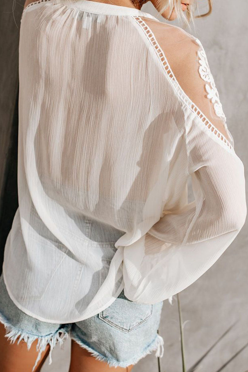 Tops de cuello en V con patchwork liso de moda urbana