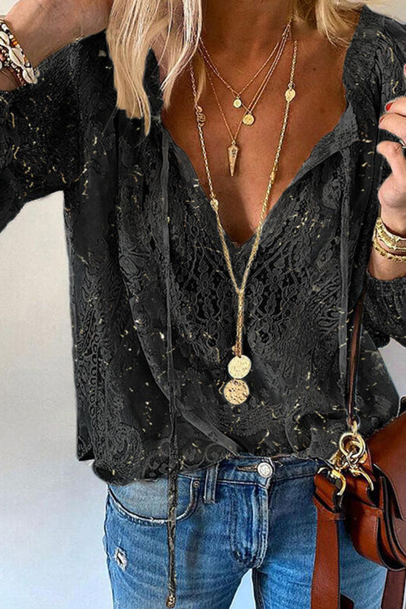 Blusa elegante de cuello en V con parches sólidos a la moda (4 colores)