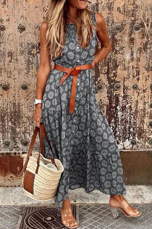 Vestidos casuales de corte A con cuello mandarín básico y hebilla de puntos
