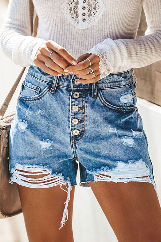 Shorts vaqueros rectos de cintura alta con rotos de Fashion Street