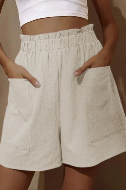 Fashion Casual Solid Pocket Loose High Waist Wide Leg Bottoms(5 Colors)