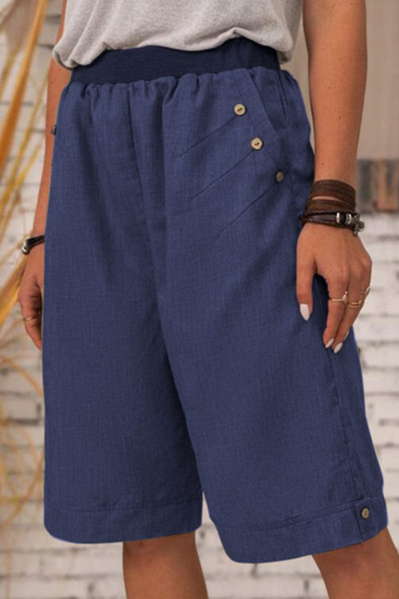 Pantalones casuales de moda con parches sólidos, rectos y de cintura alta