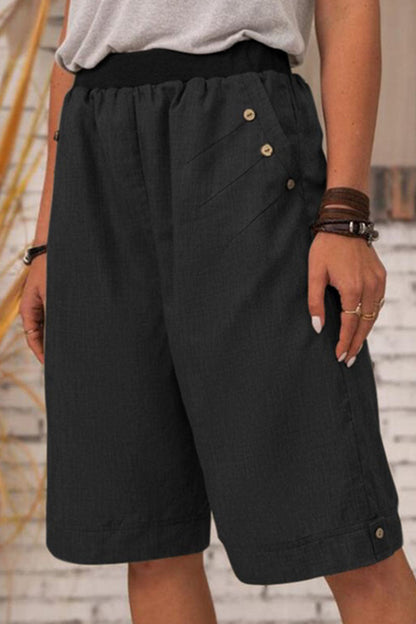 Pantalones casuales de moda con parches sólidos, rectos y de cintura alta