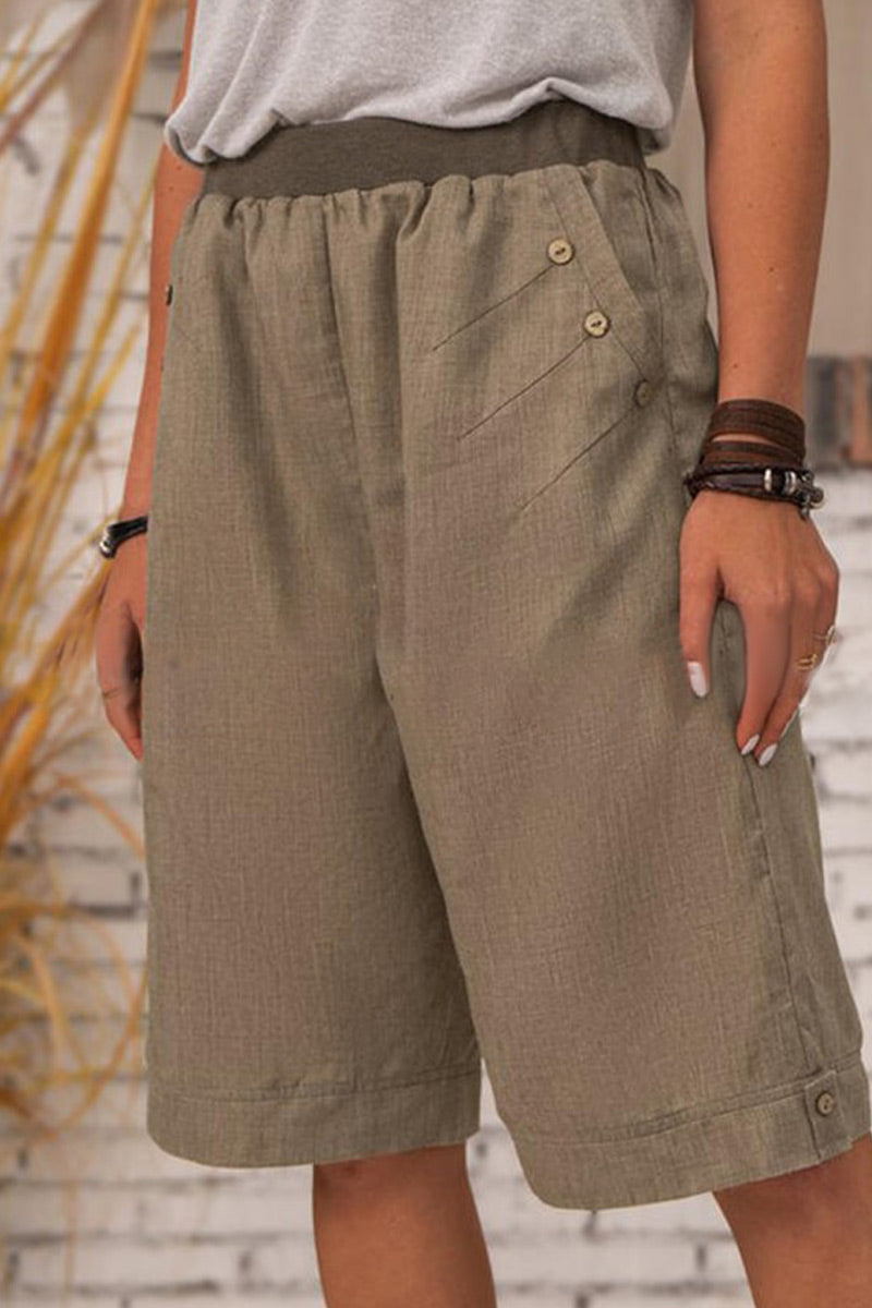 Pantalones casuales de moda con parches sólidos, rectos y de cintura alta
