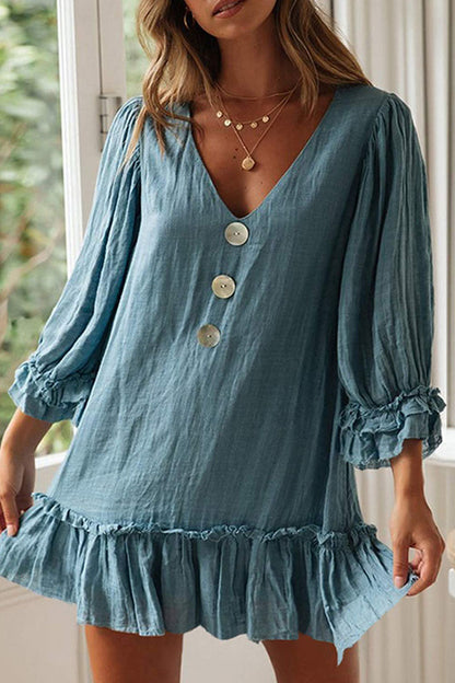 Vestidos de moda sencillos con cuello en V y patchwork liso (4 colores)