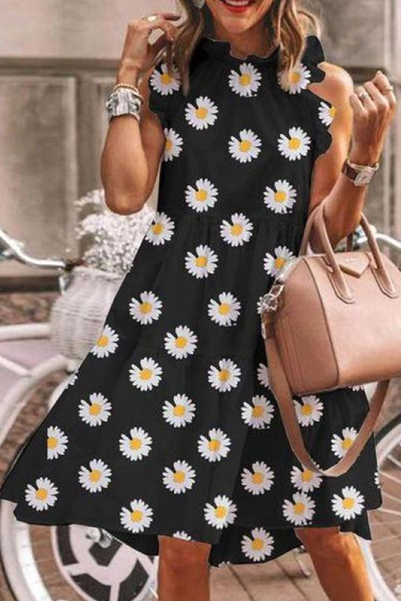 Vestidos de línea A con cuello redondo y estampado de patchwork de moda urbana