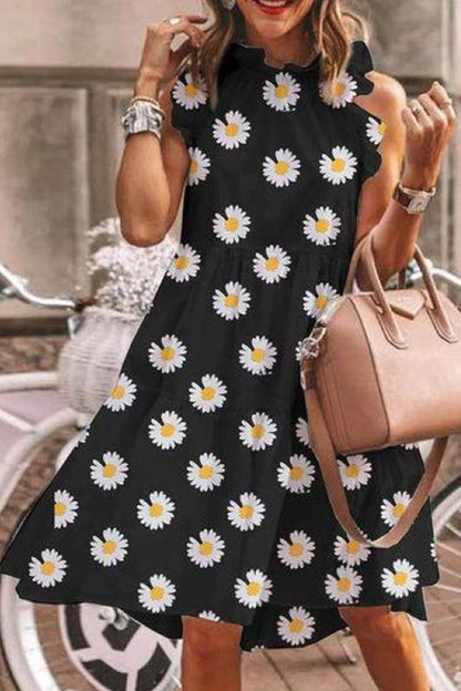 Vestidos de línea A con cuello redondo y estampado de patchwork de moda urbana