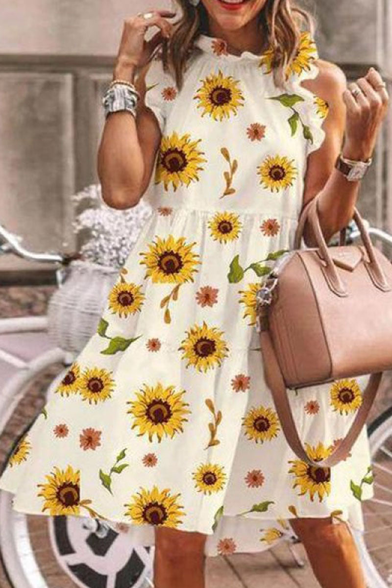 Vestidos de línea A con cuello redondo y estampado de patchwork de moda urbana