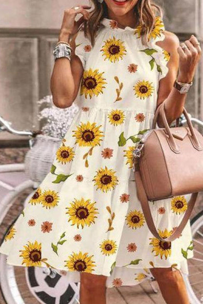 Vestidos de línea A con cuello redondo y estampado de patchwork de moda urbana