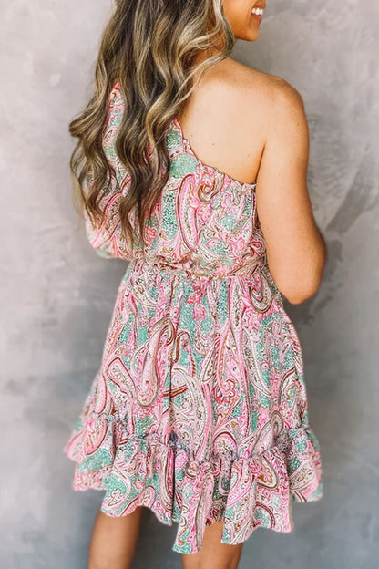 Vestidos elegantes de moda con estampado de abertura en la parte superior y un hombro en forma de A