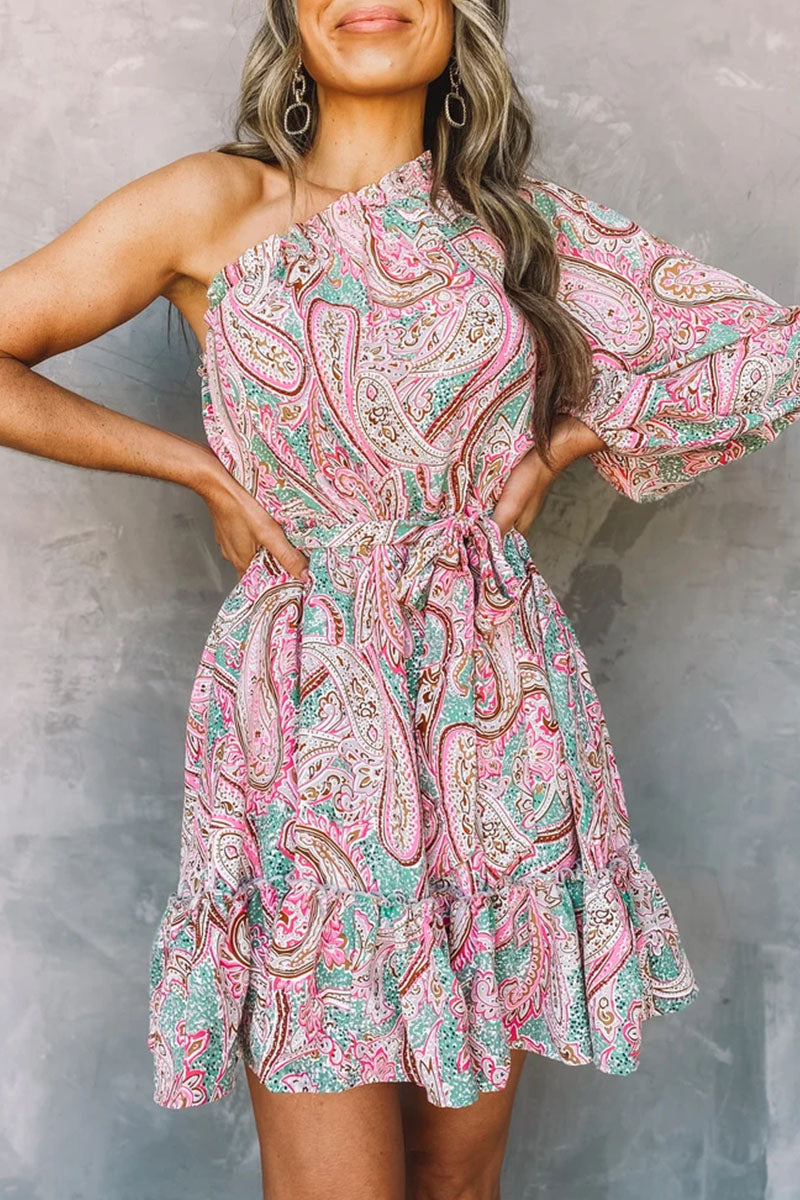 Vestidos elegantes de moda con estampado de abertura en la parte superior y un hombro en forma de A