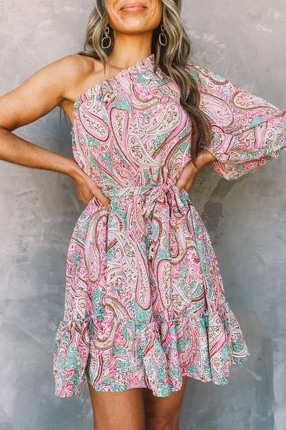 Vestidos elegantes de moda con estampado de abertura en la parte superior y un hombro en forma de A