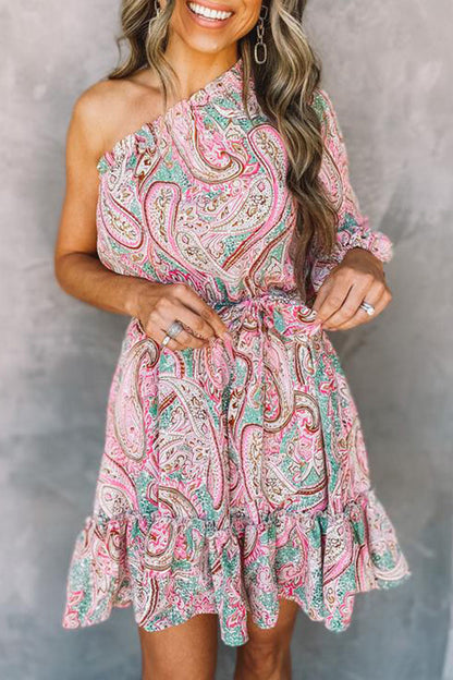 Vestidos elegantes de moda con estampado de abertura en la parte superior y un hombro en forma de A