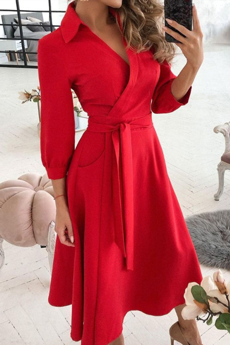 Vestidos casuales de moda con escote en V y frenillo liso (5 colores)