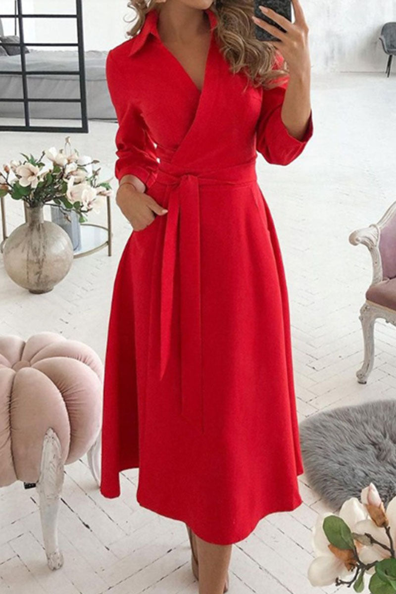 Vestidos casuales de moda con escote en V y frenillo liso (5 colores)