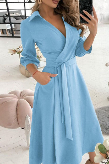 Vestidos casuales de moda con escote en V y frenillo liso (5 colores)