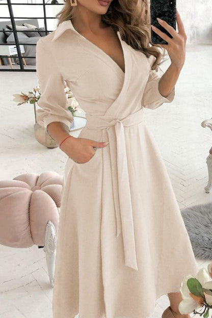 Vestidos casuales de moda con escote en V y frenillo liso (5 colores)