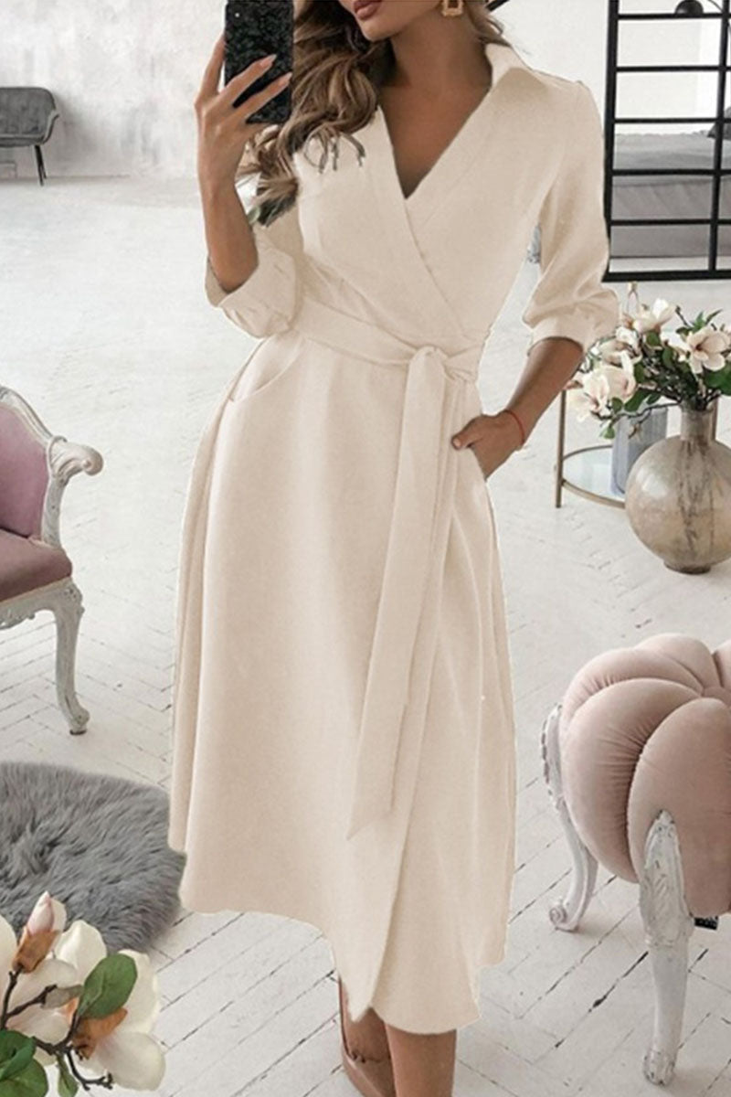 Vestidos casuales de moda con escote en V y frenillo liso (5 colores)
