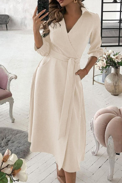 Vestidos casuales de moda con escote en V y frenillo liso (5 colores)