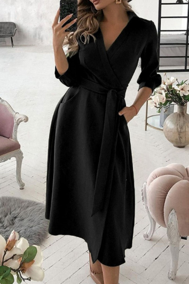 Vestidos casuales de moda con escote en V y frenillo liso (5 colores)