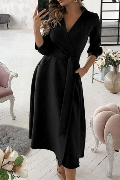 Vestidos casuales de moda con escote en V y frenillo liso (5 colores)