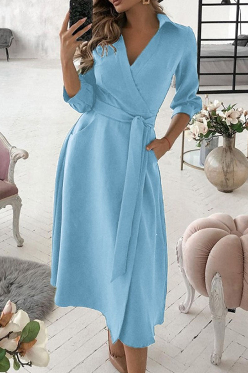Vestidos casuales de moda con escote en V y frenillo liso (5 colores)