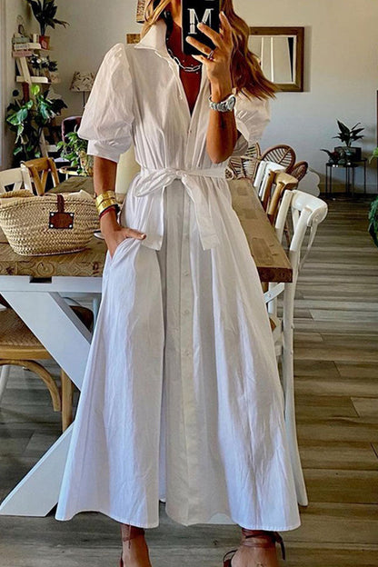 Vestidos de línea A con cuello vuelto y frenillo liso de moda urbana