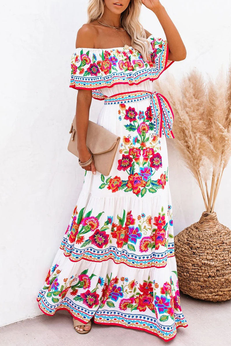 Vestidos de línea A con hombros descubiertos y estampados de moda urbana (6 colores)