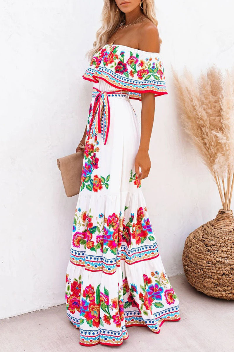 Vestidos de línea A con hombros descubiertos y estampados de moda urbana (6 colores)