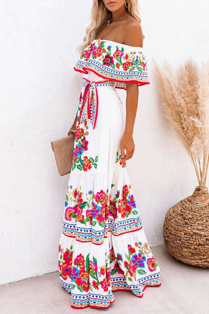 Vestidos de línea A con hombros descubiertos y estampados de moda urbana (6 colores)
