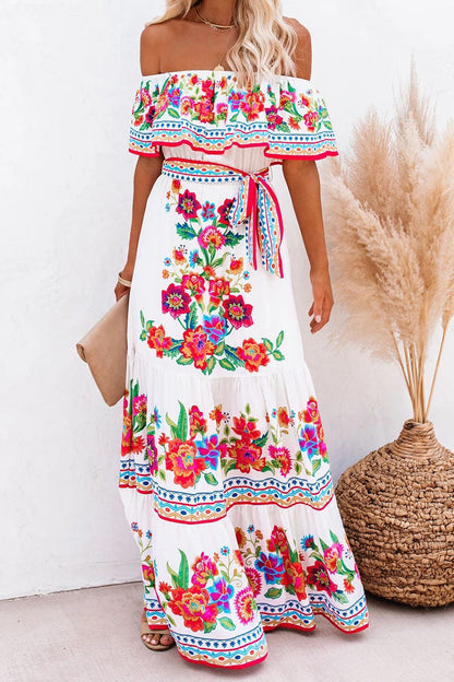 Vestidos de línea A con hombros descubiertos y estampados de moda urbana (6 colores)