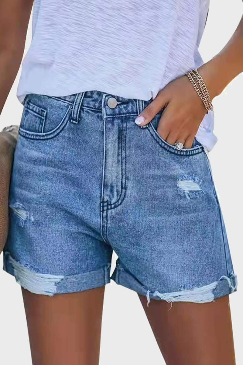 Pantalones cortos vaqueros rectos de cintura media con rotos y diseño de calle (3 colores)